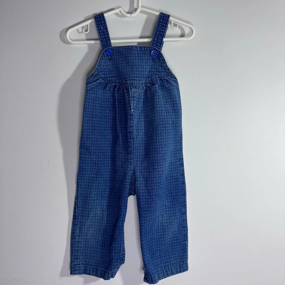 Vintage Carter’s Overalls 18M Blue Plaid Denim Baby Romper 90s USA